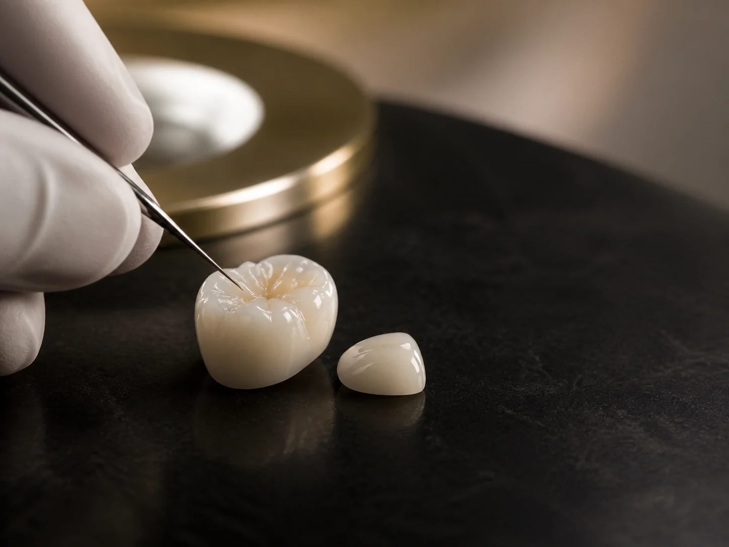 Detalle de una restauración cerámica dental de alta precisión